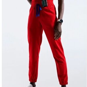 Figs High Waisted Regina Jogger Scrub Pants in Winning Red - Small Petite